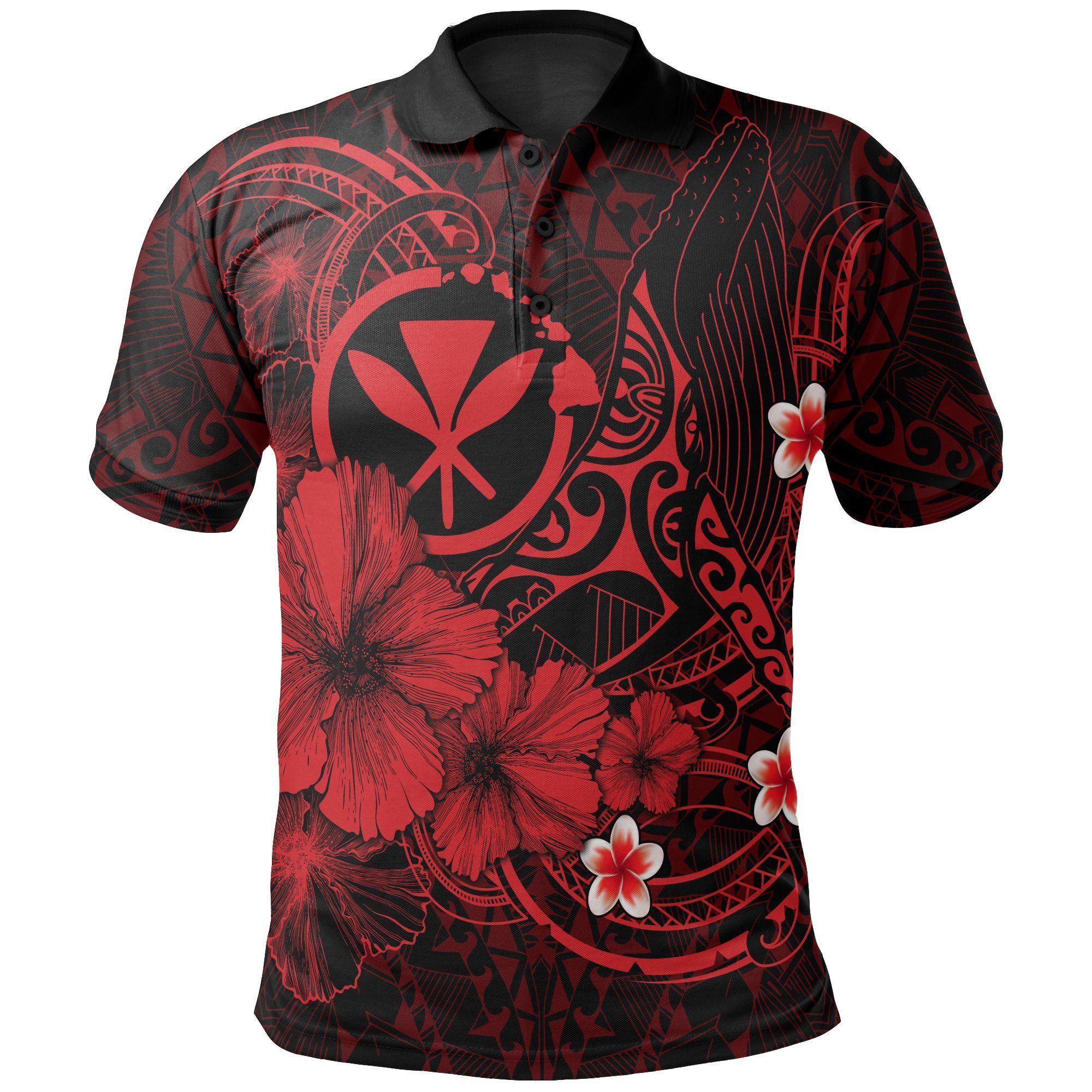 Polynesian Hawaii Kanaka Maoli Polo Shirts - Humpback Whale with Hibiscus (Red) - BN15 Polynesian Hawaii Kanaka Maoli Polo Shirts - Humpback Whale with Hibiscus (Red) - BN15