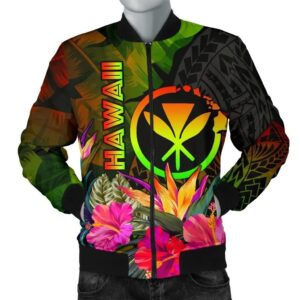 Polynesian Hawaii Kanaka Maoli Polynesian Men's Bomber Jacket -  Hibiscus and Banana Leaves - BN15 Bomber Jacket