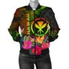 Polynesian Hawaii Kanaka Maoli Polynesian Women's Bomber Jacket -  Hibiscus and Banana Leaves - BN15 Bomber Jacket
