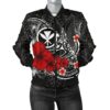 Polynesian Hawaii Kanaka Maoli Women's Bomber Jacket - Humpback Whale with Hibiscus (White) - BN15 Bomber Jacket