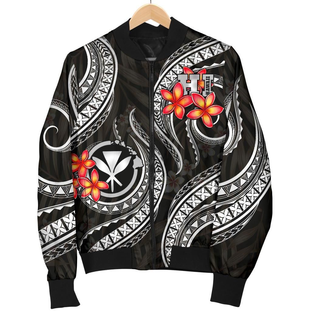 Polynesian Hawaii Men Bomber Jacket - Black Plumeria - BN11 Bomber Jacket Polynesian Hawaii Men Bomber Jacket - Black Plumeria - BN11 Bomber Jacket
