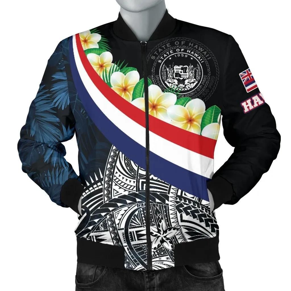 Polynesian Hawaii Men's Bomber Jacket - Hawaii Seal With Plumeria Style - BN18 Bomber Jacket Polynesian Hawaii Men's Bomber Jacket - Hawaii Seal With Plumeria Style - BN18 Bomber Jacket