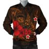 Polynesian Hawaii Men's Bomber Jacket - Humpback Whale with Hibiscus (Golden) - BN15 Bomber Jacket