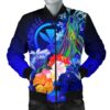 Polynesian Hawaii Men's Bomber Jacket - Kanaka Maoli Humpback Whale with Tropical Flowers (Blue)- BN18 Bomber Jacket