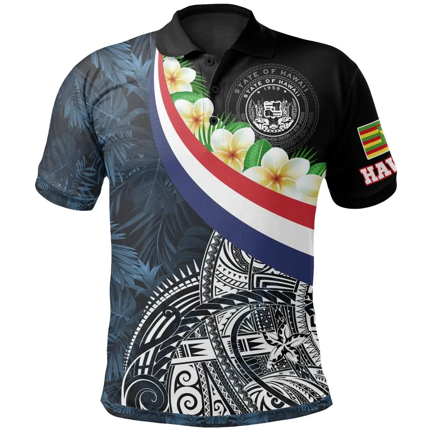 Polynesian Hawaii Polo Shirt - Hawaii Seal With Plumeria Style - BN18 Polynesian Hawaii Polo Shirt - Hawaii Seal With Plumeria Style - BN18