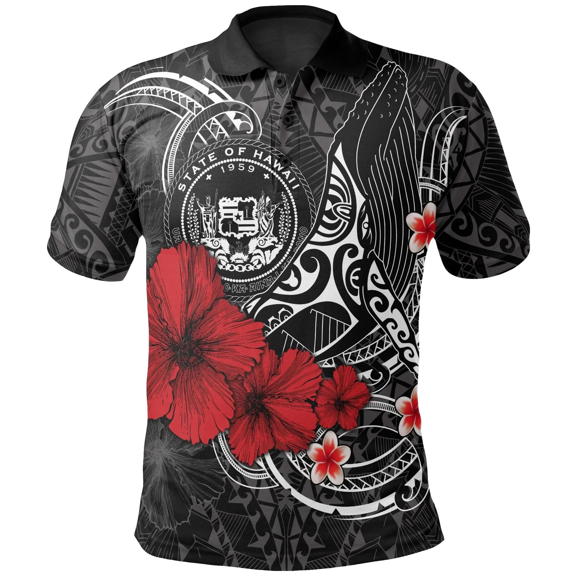 Polynesian Hawaii Polo Shirt - Humpback Whale with Hibiscus (White) - BN15 Polynesian Hawaii Polo Shirt - Humpback Whale with Hibiscus (White) - BN15
