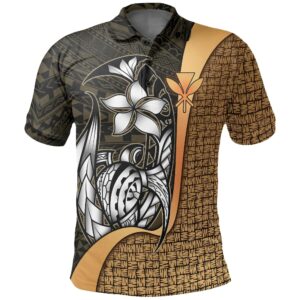 Polynesian Hawaii Polo Shirt Kanaka Maoli Gold - Turtle with Hook - BN11