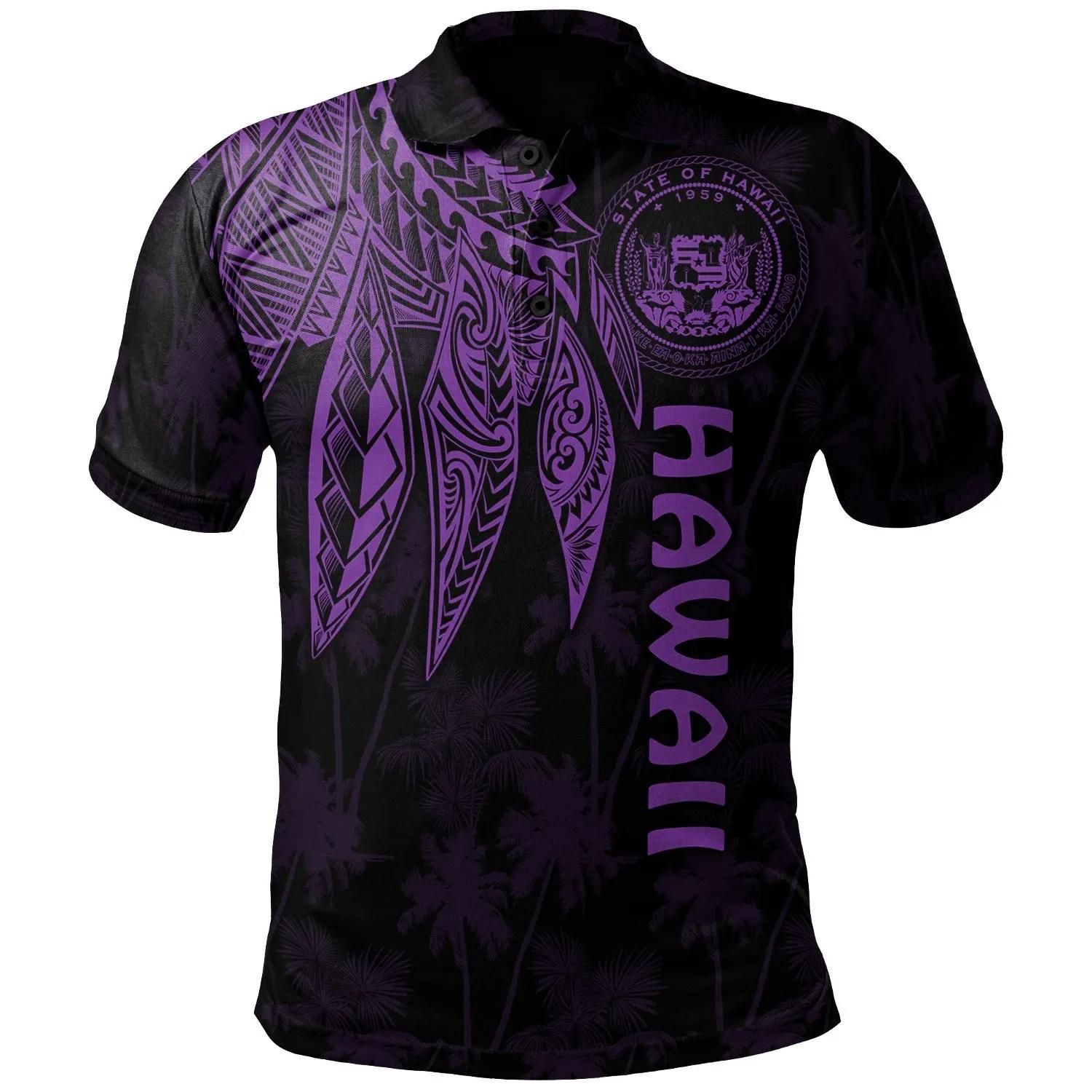 Polynesian Hawaii Polo Shirt - Polynesian Wings (Purple) - BN15 Polynesian Hawaii Polo Shirt - Polynesian Wings (Purple) - BN15