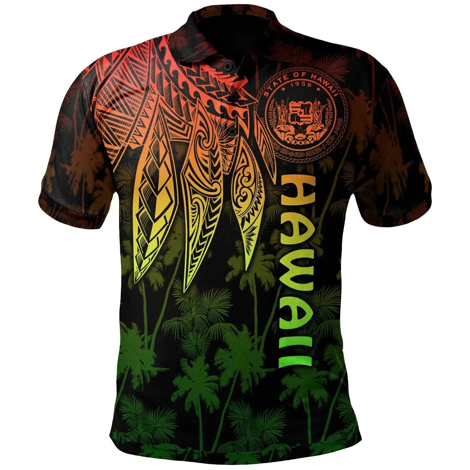 Polynesian Hawaii Polo Shirt - Polynesian Wings (Reggae) - BN15 Polynesian Hawaii Polo Shirt - Polynesian Wings (Reggae) - BN15
