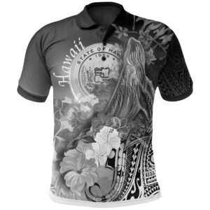 Polynesian Hawaii Polo Shirts - Humpback Whale with Tropical Flowers (White)- BN18