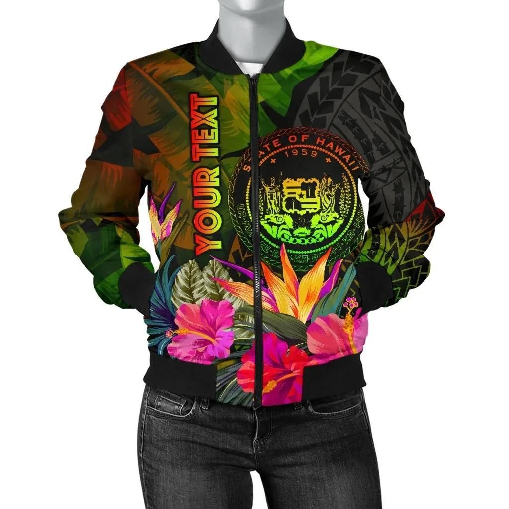 Polynesian Hawaii Polynesian Personalised Women's Bomber Jacket - Hibiscus and Banana Leaves - BN15 Bomber Jacket Polynesian Hawaii Polynesian Personalised Women's Bomber Jacket - Hibiscus and Banana Leaves - BN15 Bomber Jacket