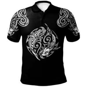 Polynesian Polo Shirt - Polynesian Shark Tatoo Black Color - BN20