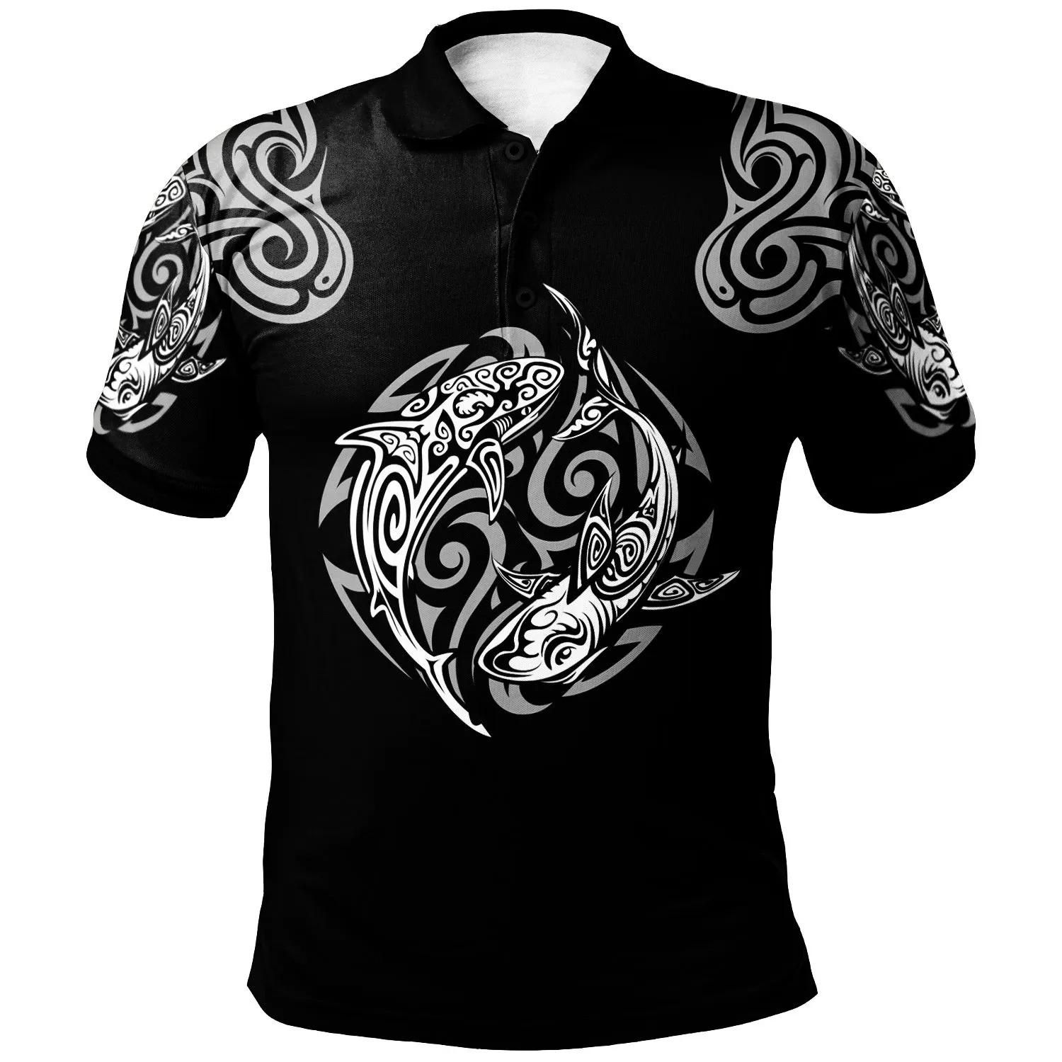 Polynesian Polo Shirt - Polynesian Shark Tatoo Black Color - BN20 Polynesian Polo Shirt - Polynesian Shark Tatoo Black Color - BN20