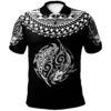 Polynesian Polo Shirt - Polynesian Shark Tattoo White Black Color - BN20