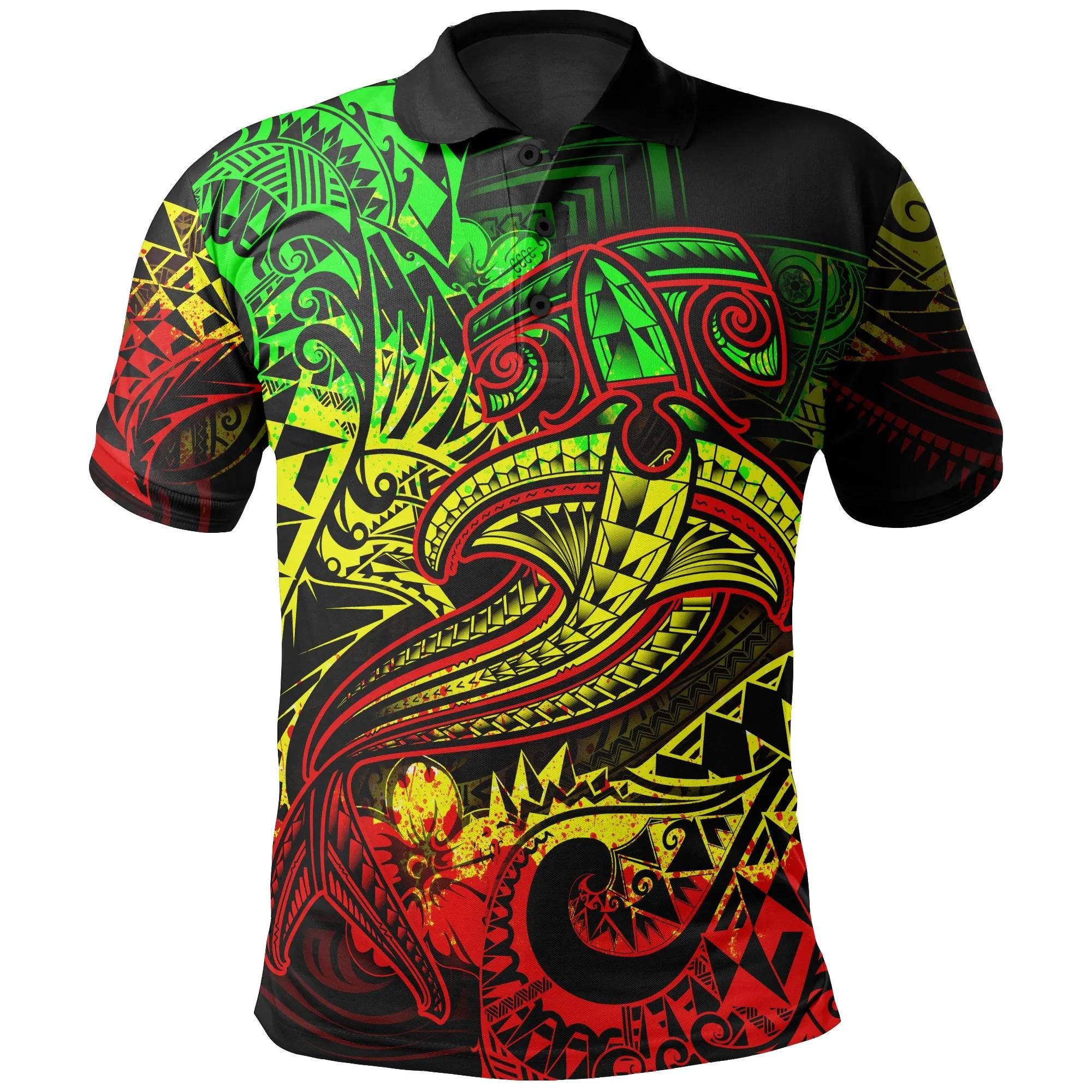 Polynesian Polo Shirt - Reggae Shark Polynesian Tattoo - BN18 Polynesian Polo Shirt - Reggae Shark Polynesian Tattoo - BN18