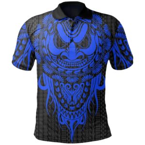 Polynesian Polo Shirt - Tattoo Tiki Mask Blue - BN12