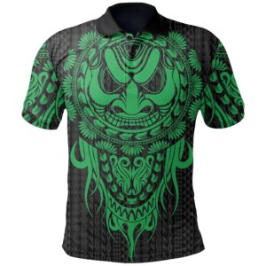 Polynesian Polo Shirt - Tattoo Tiki Mask Green - BN12