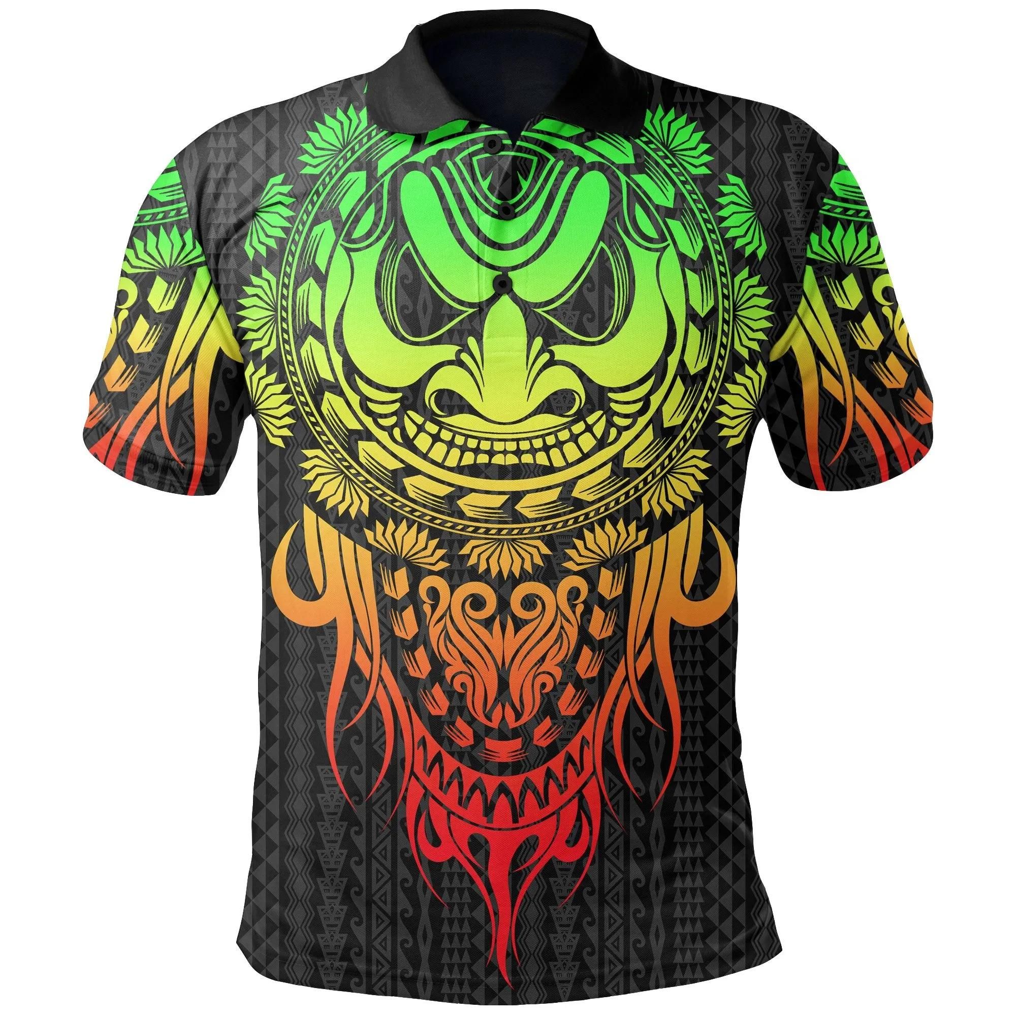 Polynesian Polo Shirt - Tattoo Tiki Mask Reggae - BN12 Polynesian Polo Shirt - Tattoo Tiki Mask Reggae - BN12