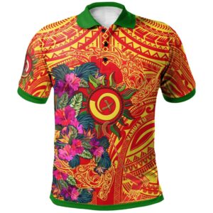 Polynesian Polo Shirt - Vanuatu Symbols With Hibiscus Ver02- BN17