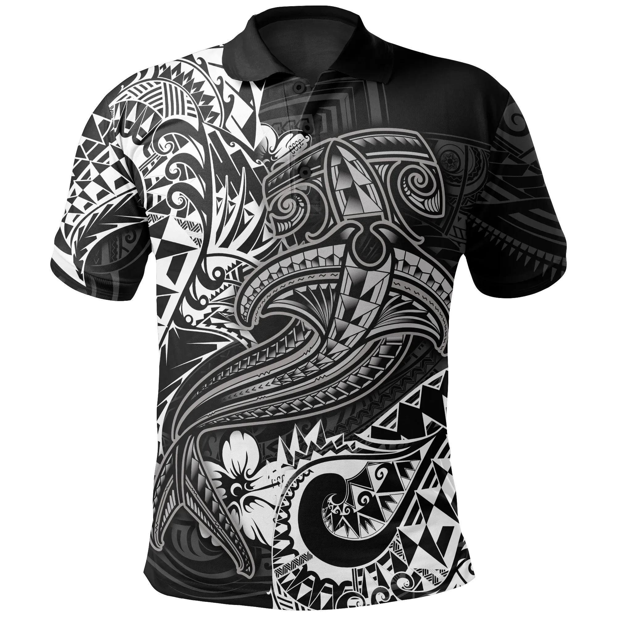 Polynesian Polo Shirt - White Shark Polynesian Tattoo - BN18 Polynesian Polo Shirt - White Shark Polynesian Tattoo - BN18