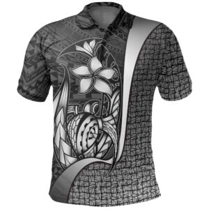 Polynesian Polo Shirt bWhite - Turtle with Hook - BN11