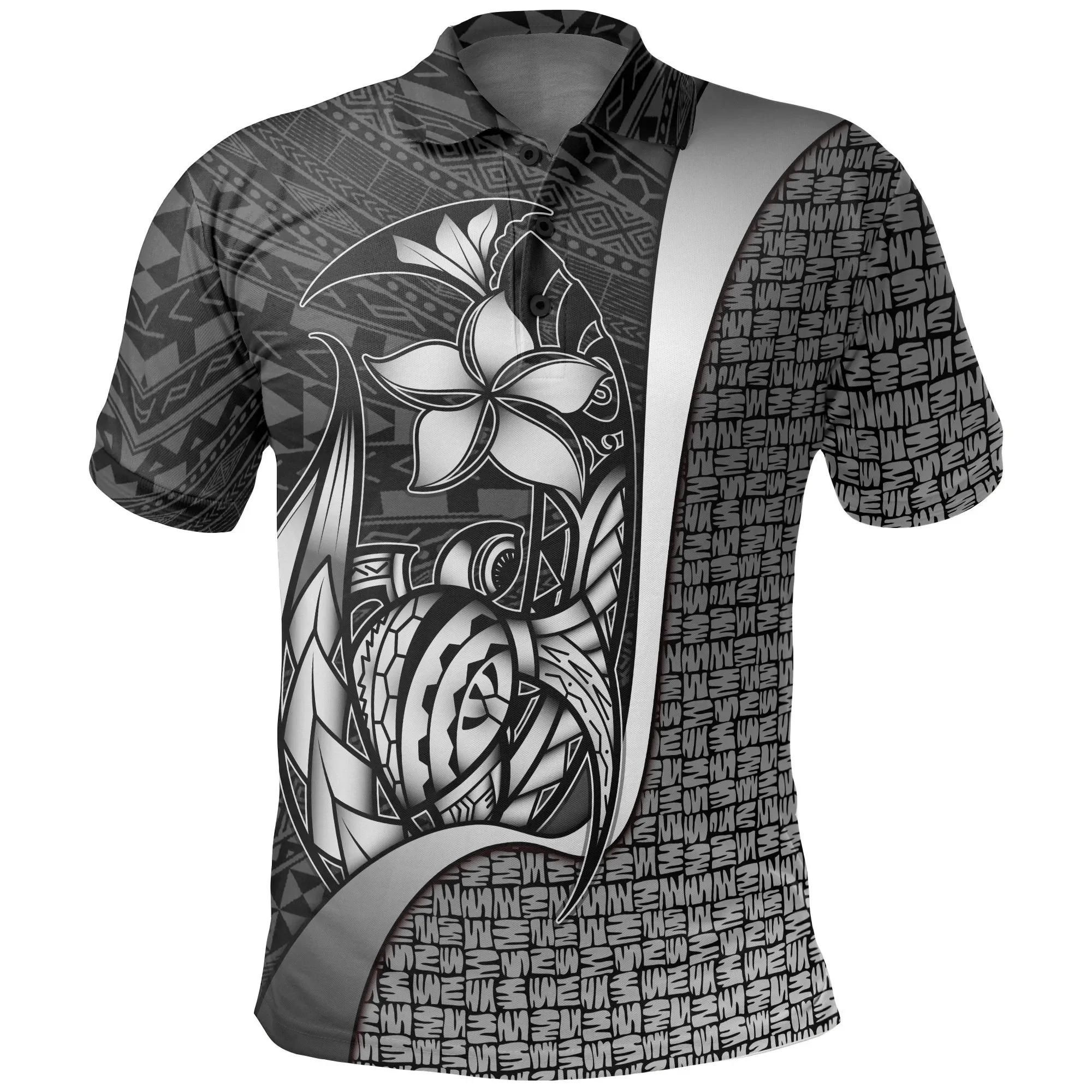 Polynesian Polo Shirt bWhite - Turtle with Hook - BN11 Polynesian Polo Shirt bWhite - Turtle with Hook - BN11