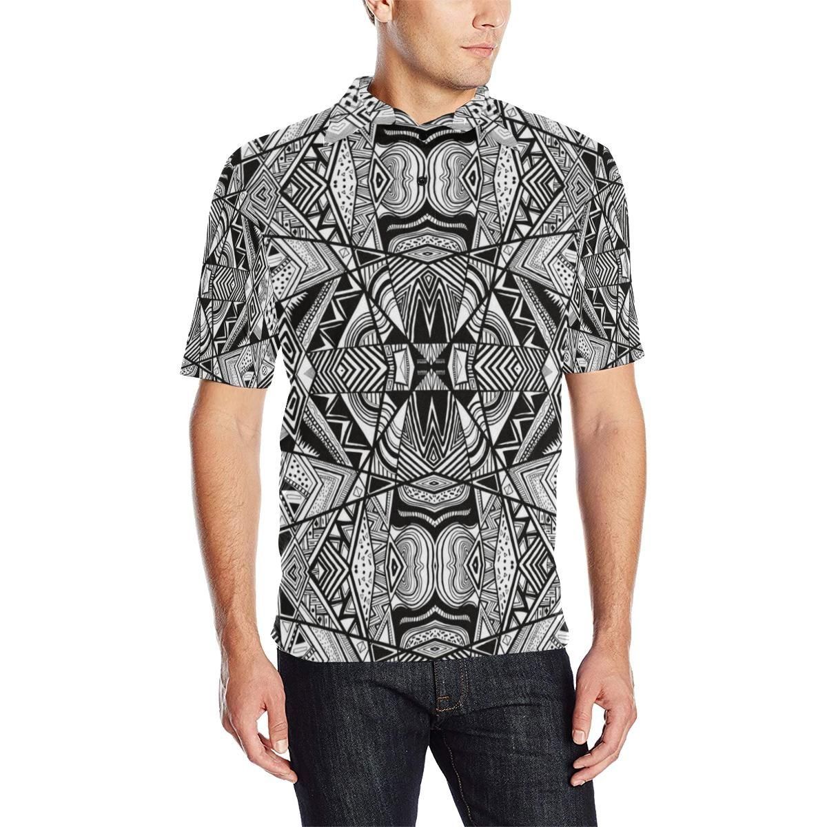 Polynesian Tribal Polo Shirt White And Black - AH - J1 Polynesian Tribal Polo Shirt White And Black - AH - J1