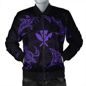 Polynesian Turtle Hammerhead Shark Ray Kanaka Hawaii Bomber Jacket Circle Purple - AH - J5R Bomber Jacket