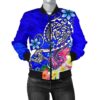 Polynesian Women's Bomber Jacket - Turtle Plumeria Blue Color - BN18 Bomber Jacket