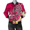 Polynesian Women's Bomber Jacket - Turtle Plumeria Pink Color - BN18 Bomber Jacket