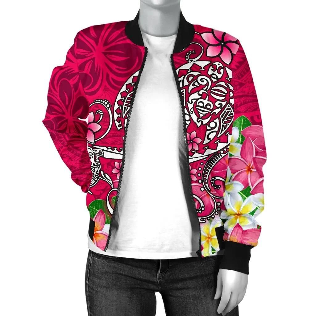 Polynesian-Womens-Bomber-Jacket-Turtle-Plumeria-Pink-Color-BN18-Bomber-Jacket-2