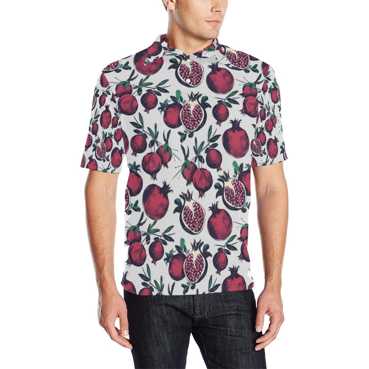 Pomegranate Pattern Print Design Pg01 Men Polo Shirt Pomegranate Pattern Print Design Pg01 Men Polo Shirt