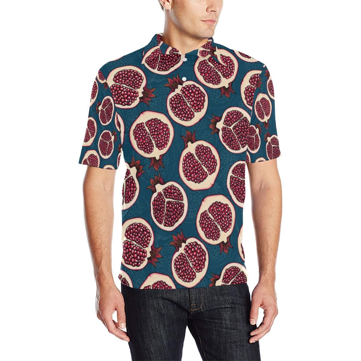 Pomegranate Pattern Print Design Pg02 Men Polo Shirt Pomegranate Pattern Print Design Pg02 Men Polo Shirt