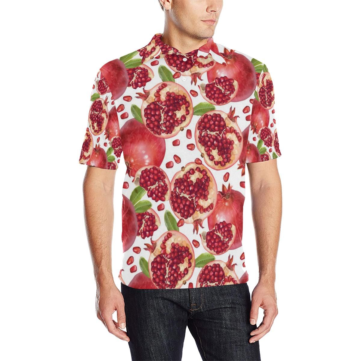Pomegranate Pattern Print Design Pg03 Men Polo Shirt Pomegranate Pattern Print Design Pg03 Men Polo Shirt