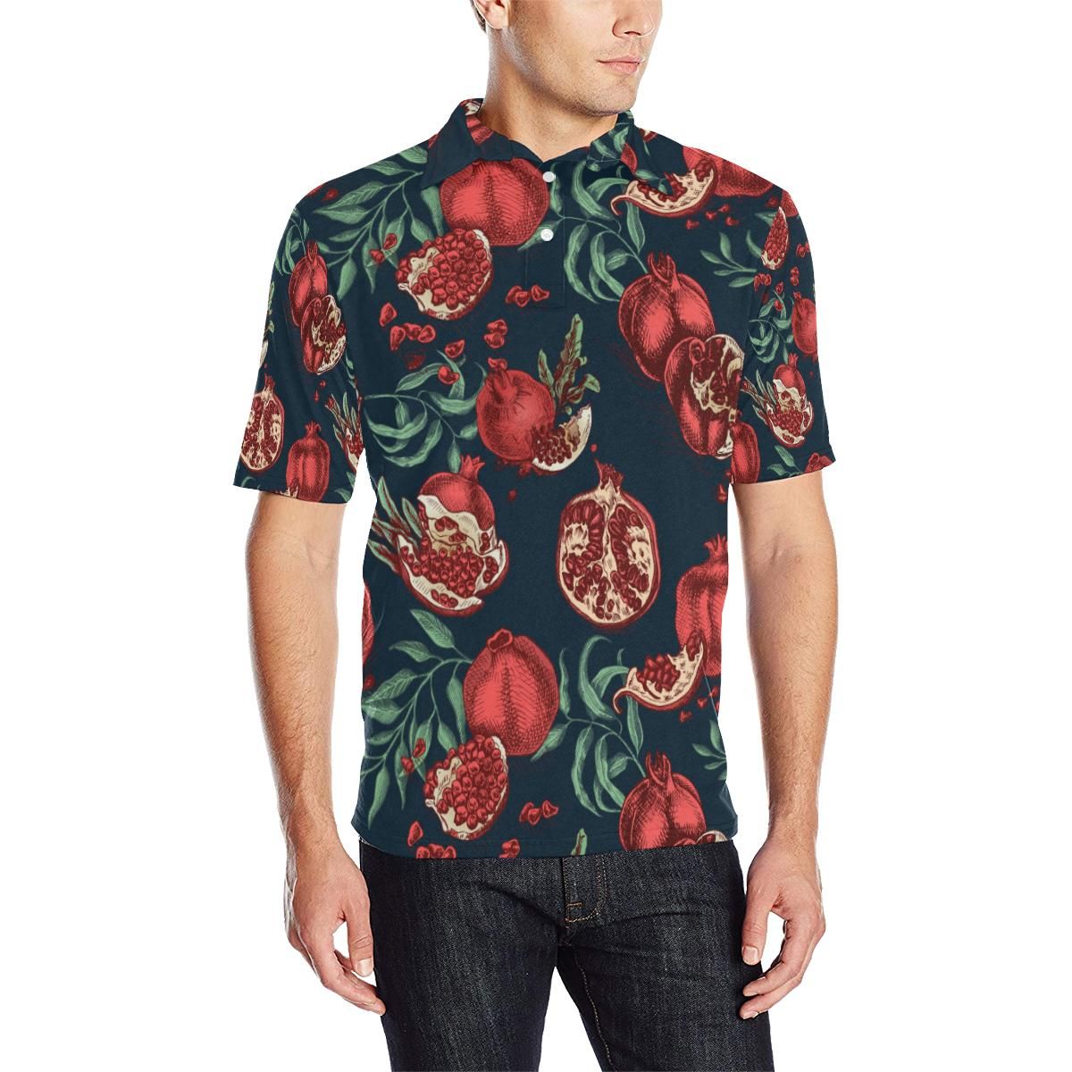 Pomegranate Pattern Print Design Pg04 Men Polo Shirt Pomegranate Pattern Print Design Pg04 Men Polo Shirt