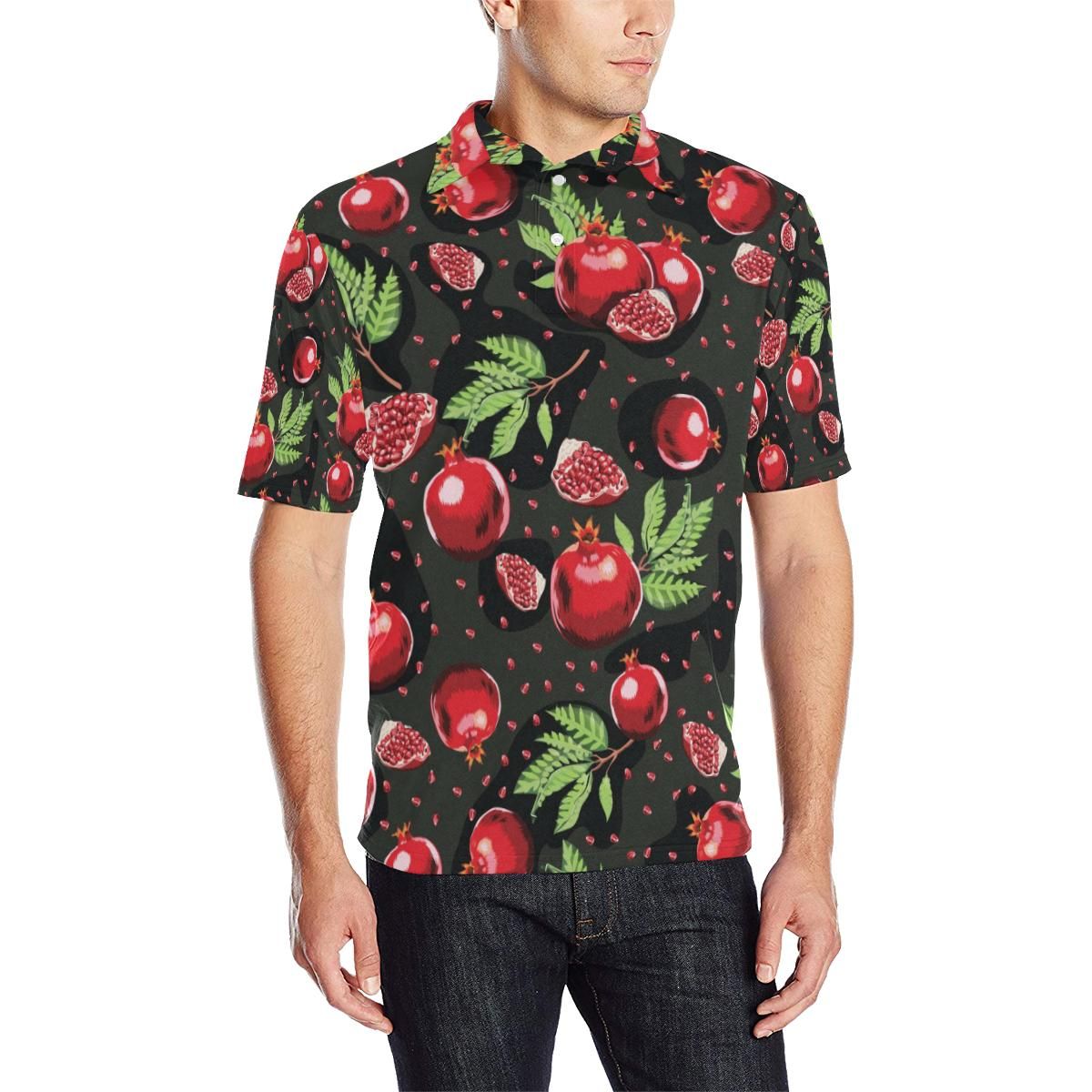 Pomegranate Pattern Print Design Pg06 Men Polo Shirt Pomegranate Pattern Print Design Pg06 Men Polo Shirt