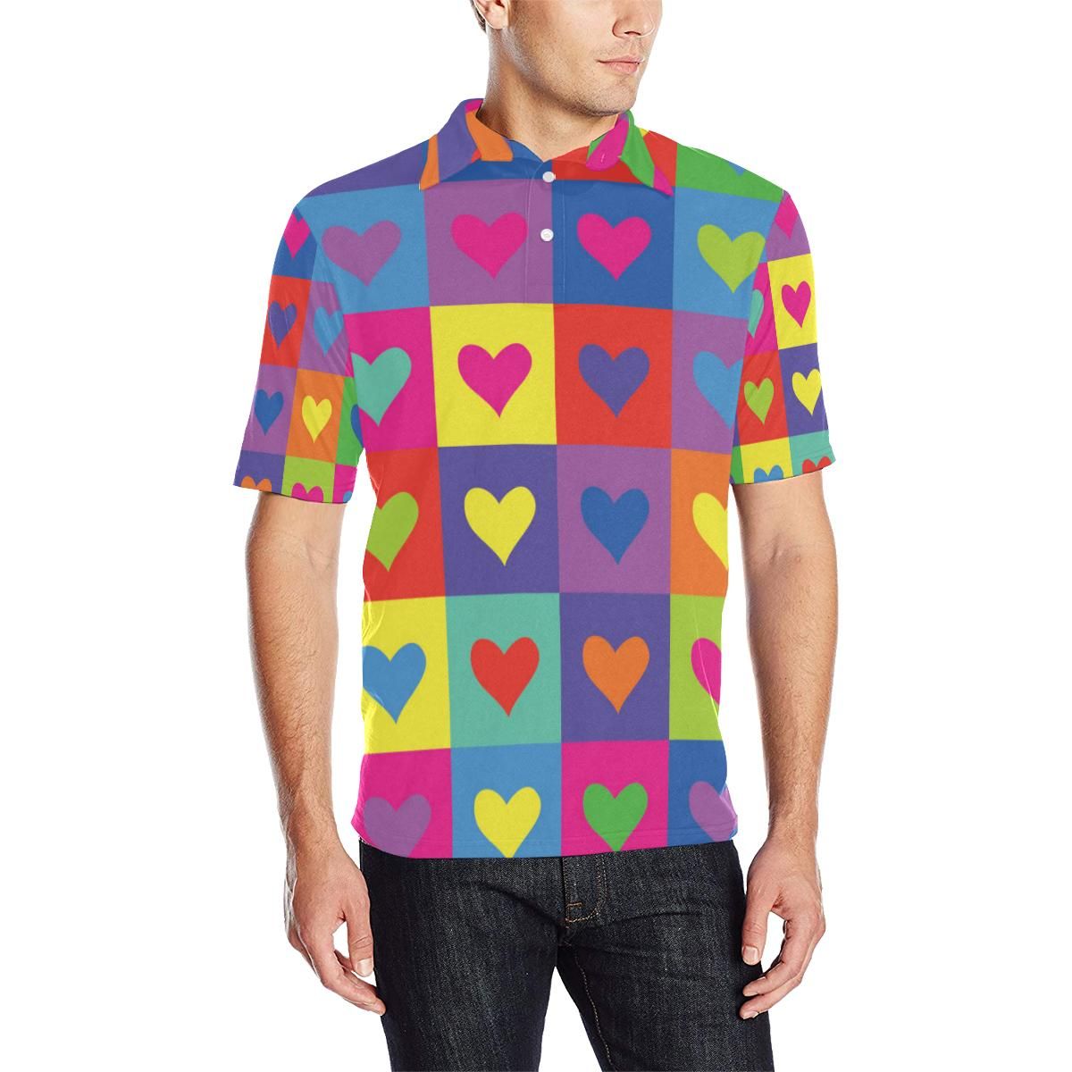 Pop Art Heart Pattern Print Design A01 Men Polo Shirt Pop Art Heart Pattern Print Design A01 Men Polo Shirt