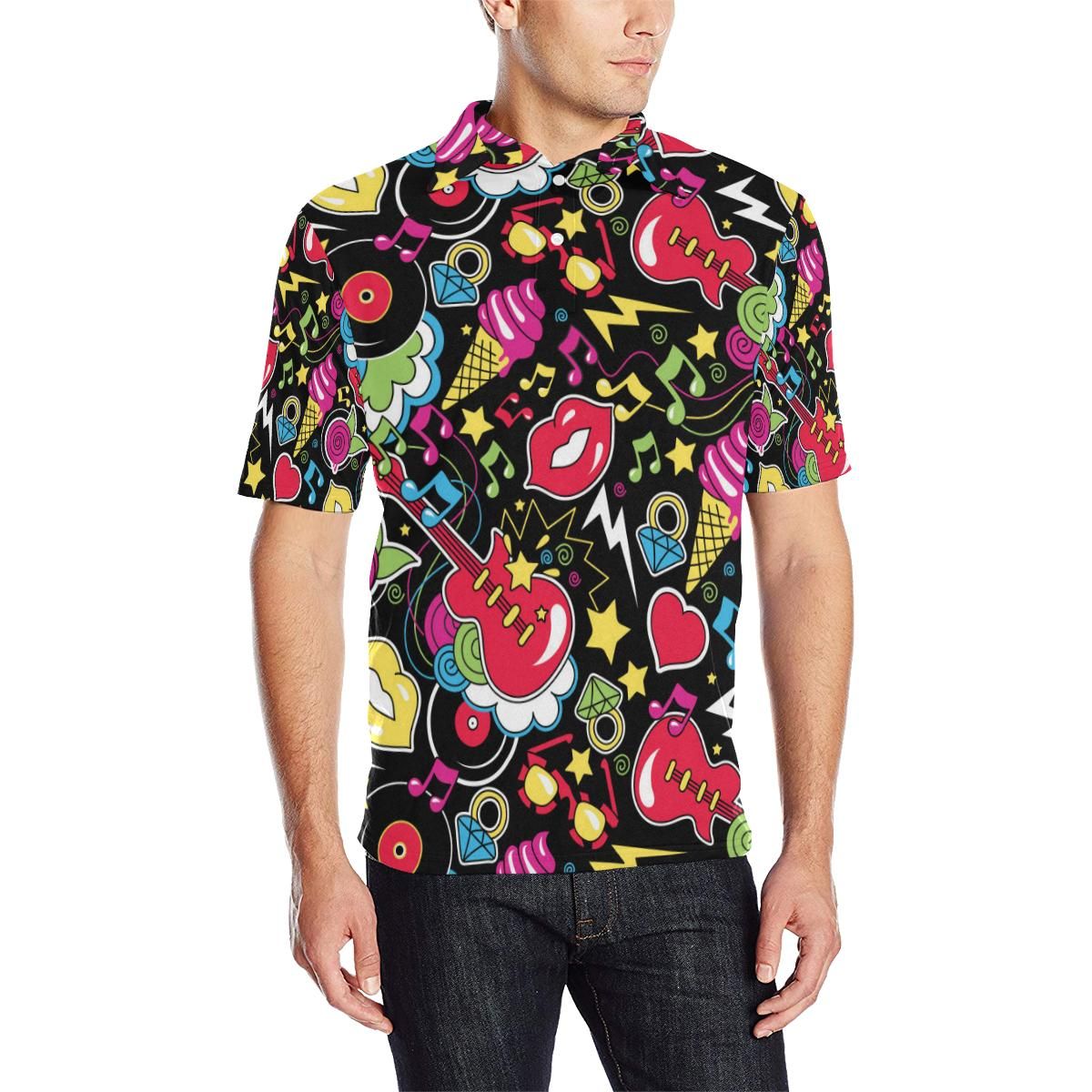 Pop Art Pattern Print Design A04 Men Polo Shirt Pop Art Pattern Print Design A04 Men Polo Shirt