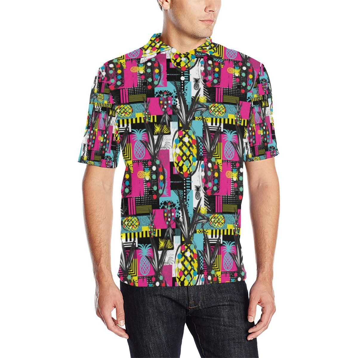 Pop Art Pineapple Pattern Print Design A02 Men Polo Shirt Pop Art Pineapple Pattern Print Design A02 Men Polo Shirt