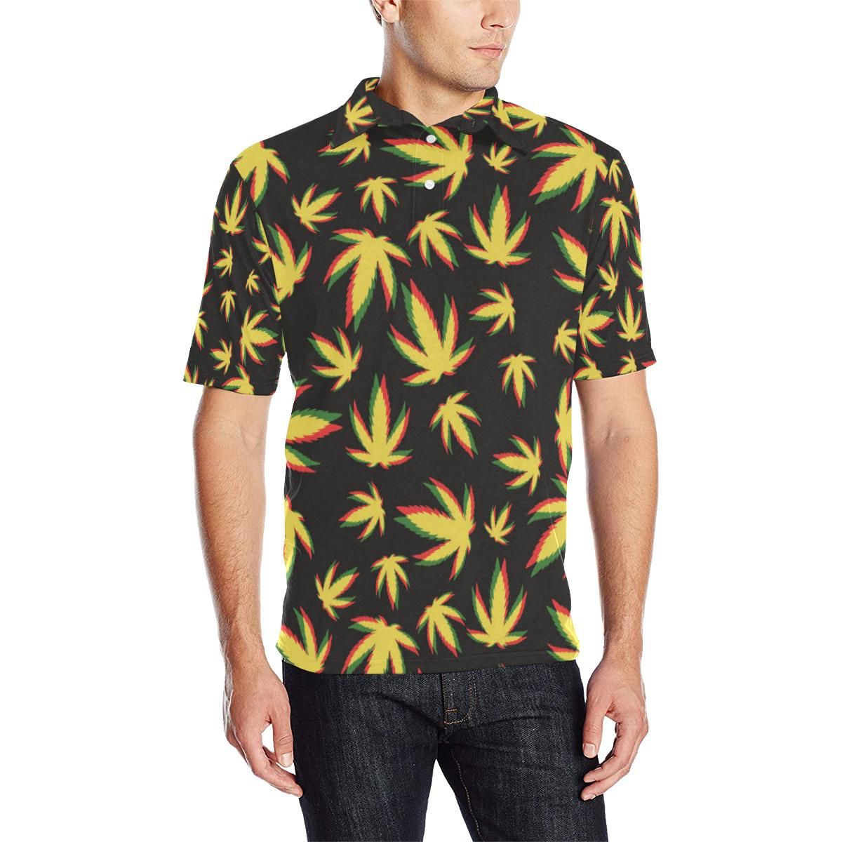 Pot Leaf Pattern Print Design A02 Men Polo Shirt Pot Leaf Pattern Print Design A02 Men Polo Shirt