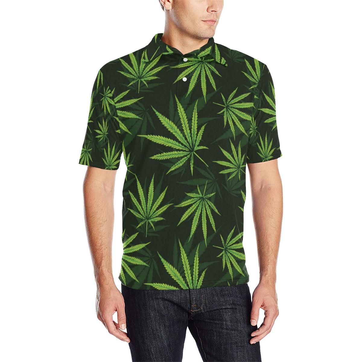 Pot Leaf Pattern Print Design A03 Men Polo Shirt Pot Leaf Pattern Print Design A03 Men Polo Shirt