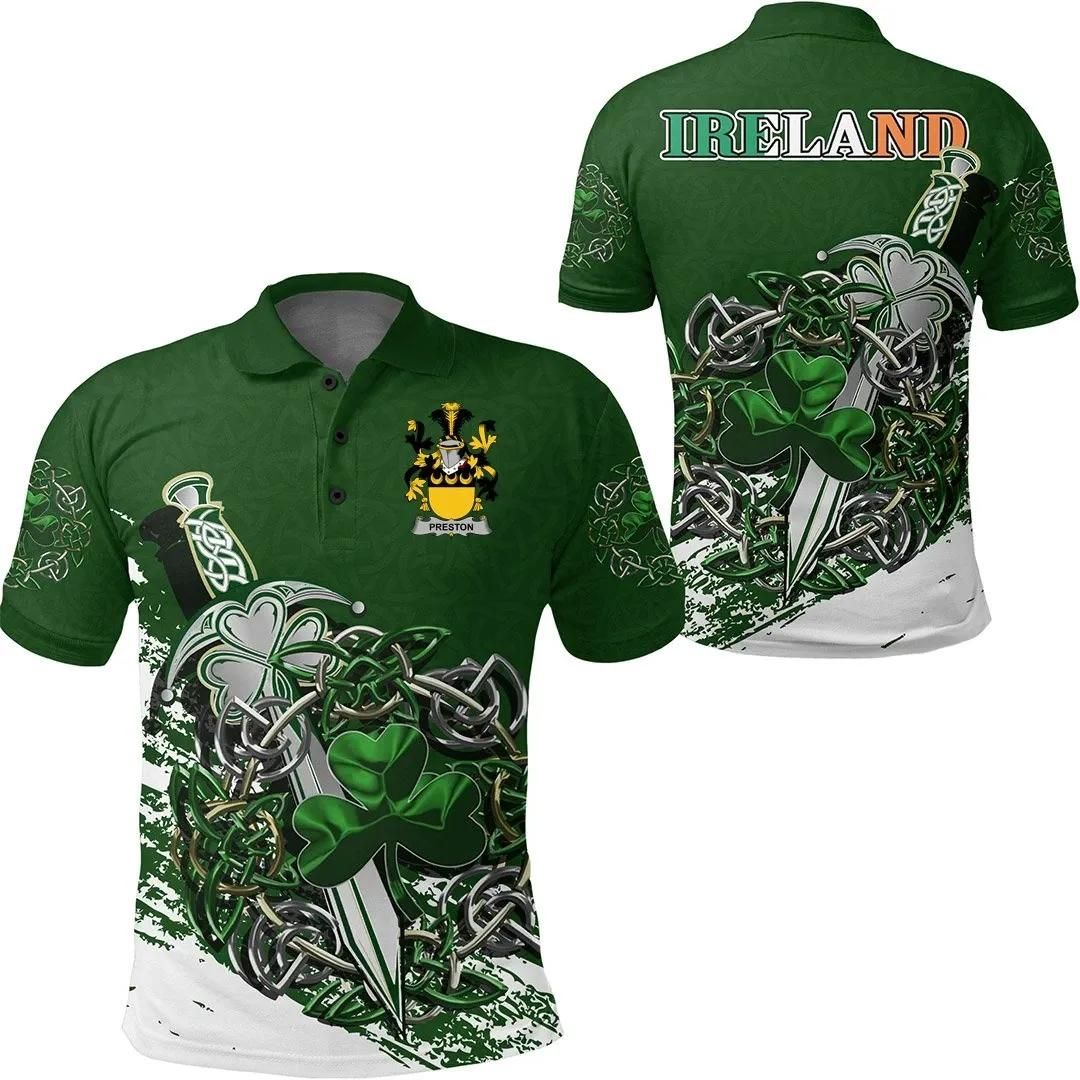 Preston Ireland Polo Shirt - Celtic Shamrock & Sword - Irish Family Crest A7 Preston Ireland Polo Shirt - Celtic Shamrock & Sword - Irish Family Crest A7