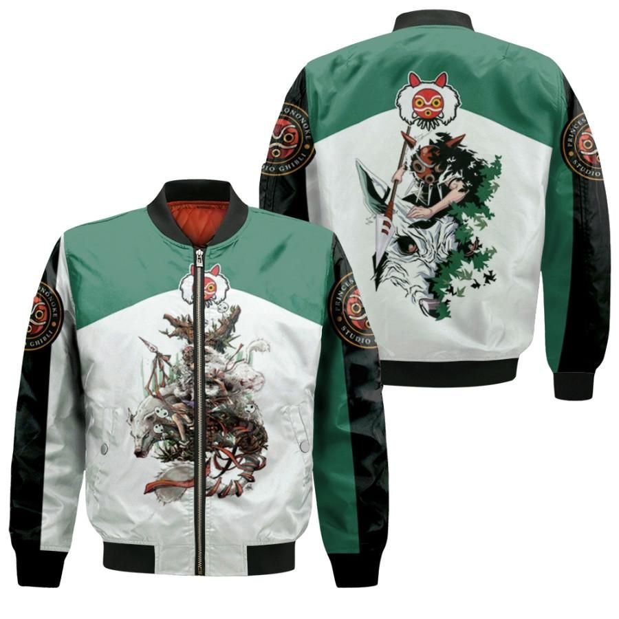Princess Mononoke Beautiful Girl San Moro-No-Kimi Wolf Kodama Spirit Gift For Mononoke Hime Fans Bomber Jacket Princess Mononoke Beautiful Girl San Moro-No-Kimi Wolf Kodama Spirit Gift For Mononoke Hime Fans Bomber Jacket
