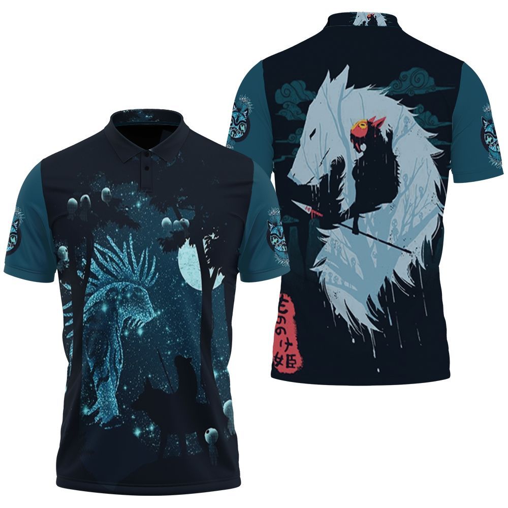 Princess Mononoke San And Her Wolf At Night Polo Shirt Princess Mononoke San And Her Wolf At Night Polo Shirt