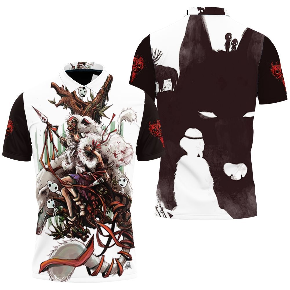 Princess mononoke Beautiful girl San Moro-no-kimi Wolf Kodama Spirit Polo shirt Princess mononoke Beautiful girl San Moro-no-kimi Wolf Kodama Spirit Polo shirt