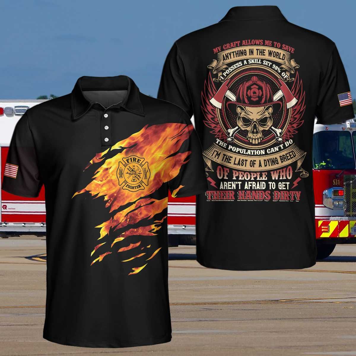 Proud American Firefighter Skull Polo Shirt #V Proud American Firefighter Skull Polo Shirt #V