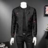Puff Jacquard Black Men Slim Bomber Jacket