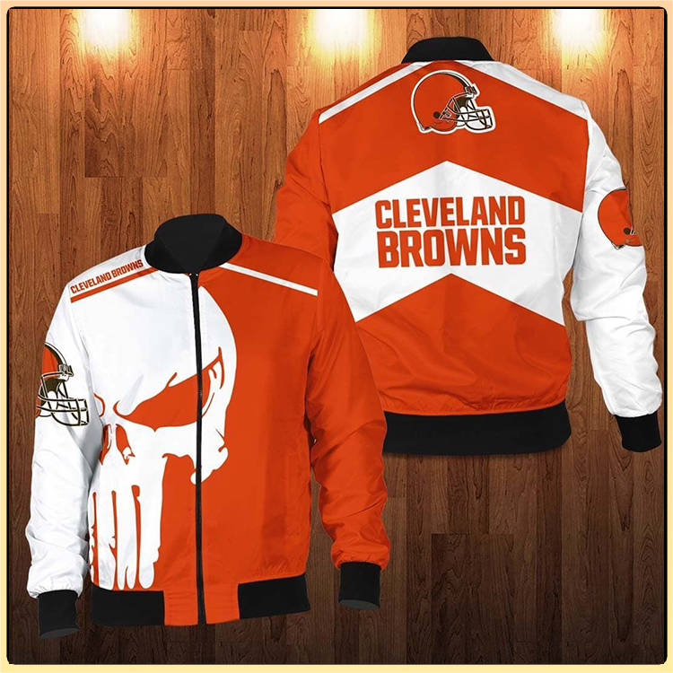 Punisher Skull Cleveland Browns 3D Bomber Jacket Punisher Skull Cleveland Browns 3D Bomber Jacket