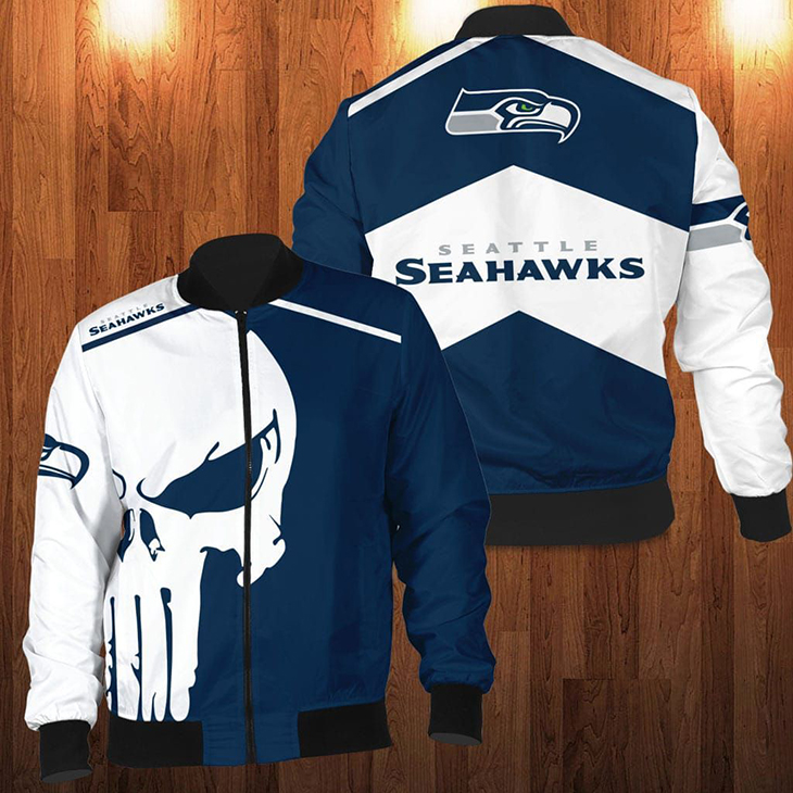 Punisher Skull Seattle Seahawks 3D Bomber Jacket Punisher Skull Seattle Seahawks 3D Bomber Jacket