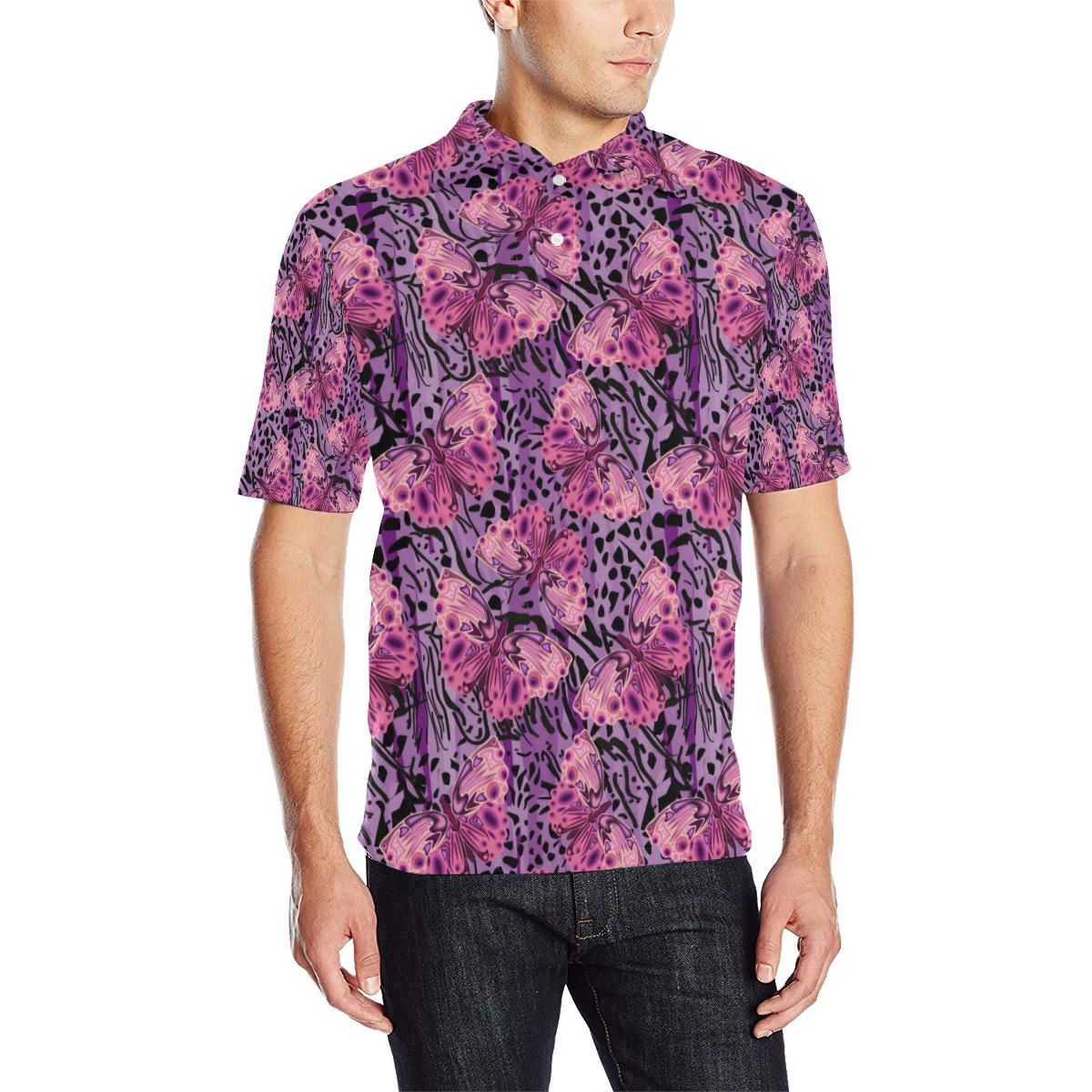 Purple Butterfly Leopard Men Polo Shirt Purple Butterfly Leopard Men Polo Shirt